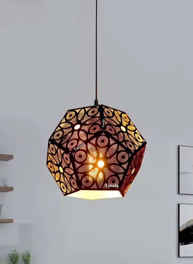 twixle Metal Black Lazer Cutting Hexagonal Hanging Lights for Living Room/Pendant Lights for Ceiling/Hanging Lamps for Home Decoration/Decorative Hanging Lights,Metal (with Bulb, 3, Pack) - Image 2